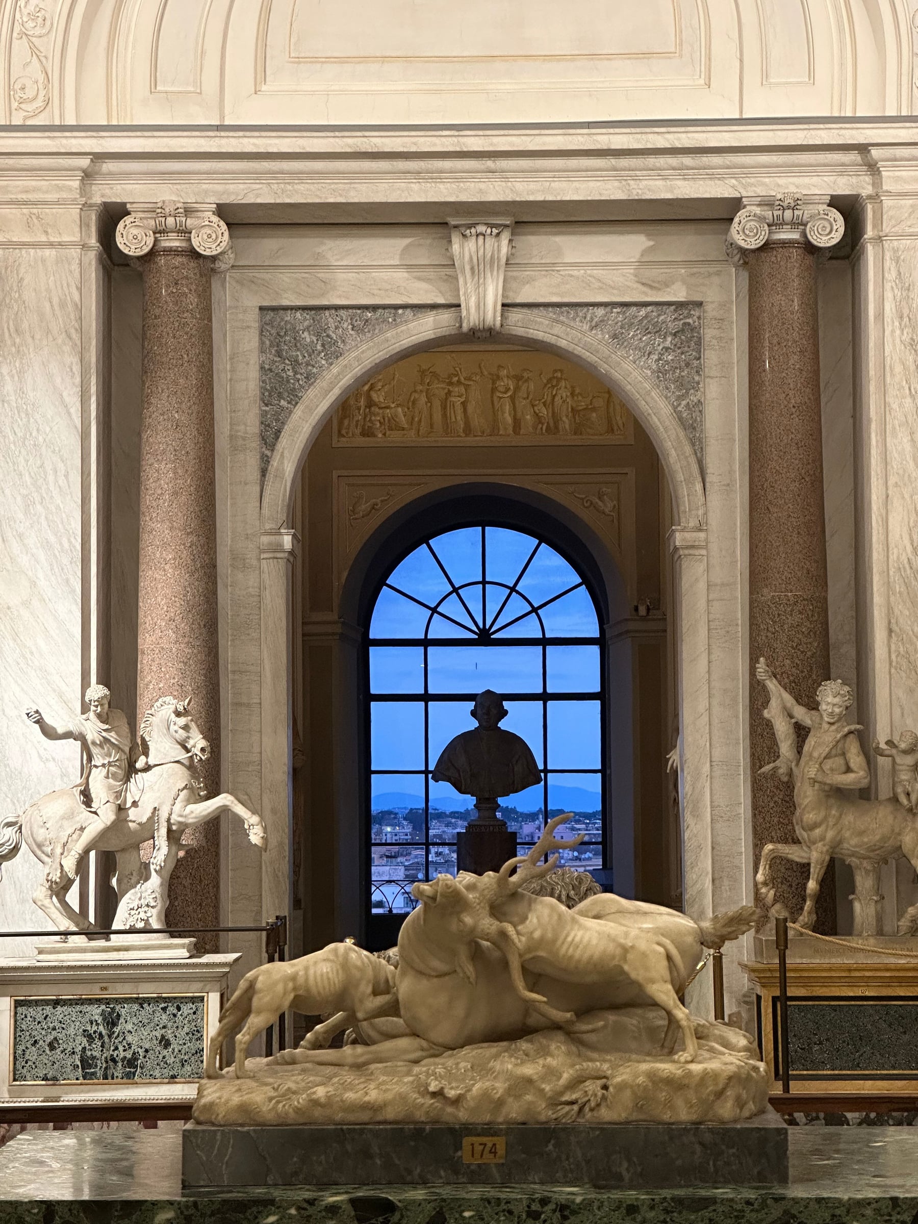 Ancient Roman sculptures in the Hall of the Animals, Vatican Museums, Rome.