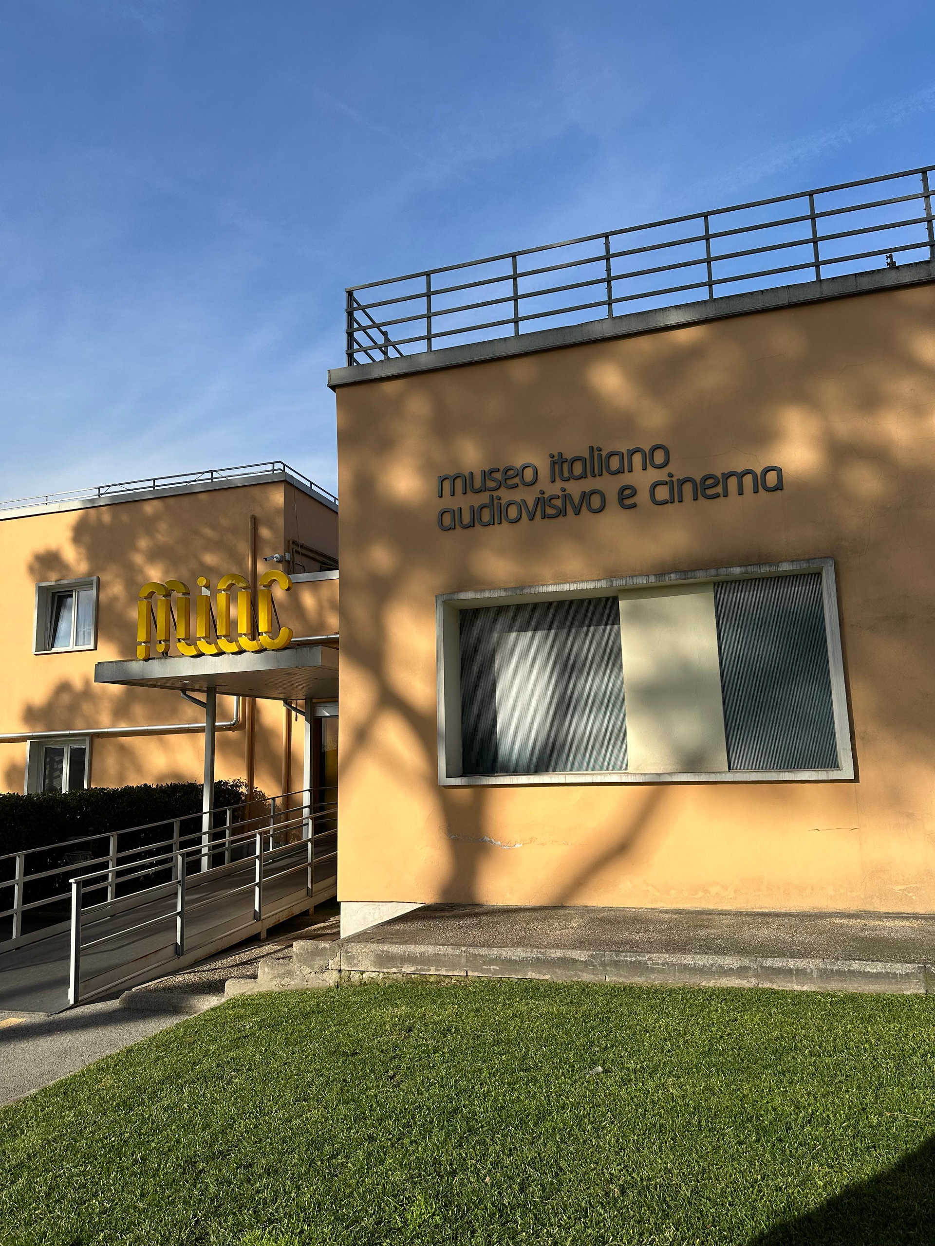 The exterior of MIAC, the Italian museum of audiovisual and cinema, at Cinecittà
