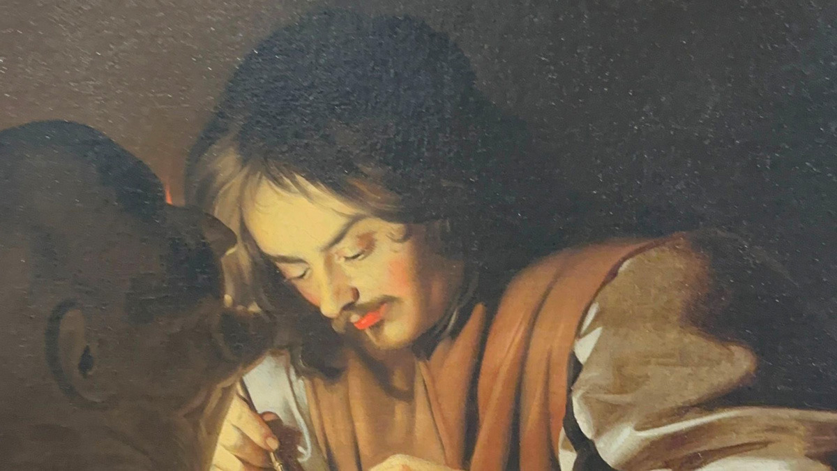 Baroque painting of a young man lit by candlelight at Palazzo Barberini