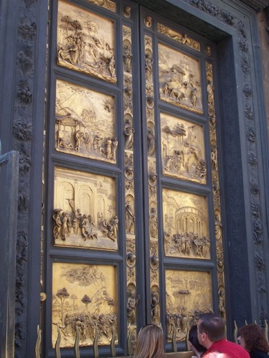 Gilded relief panels of the Gates of Paradise bronze doors