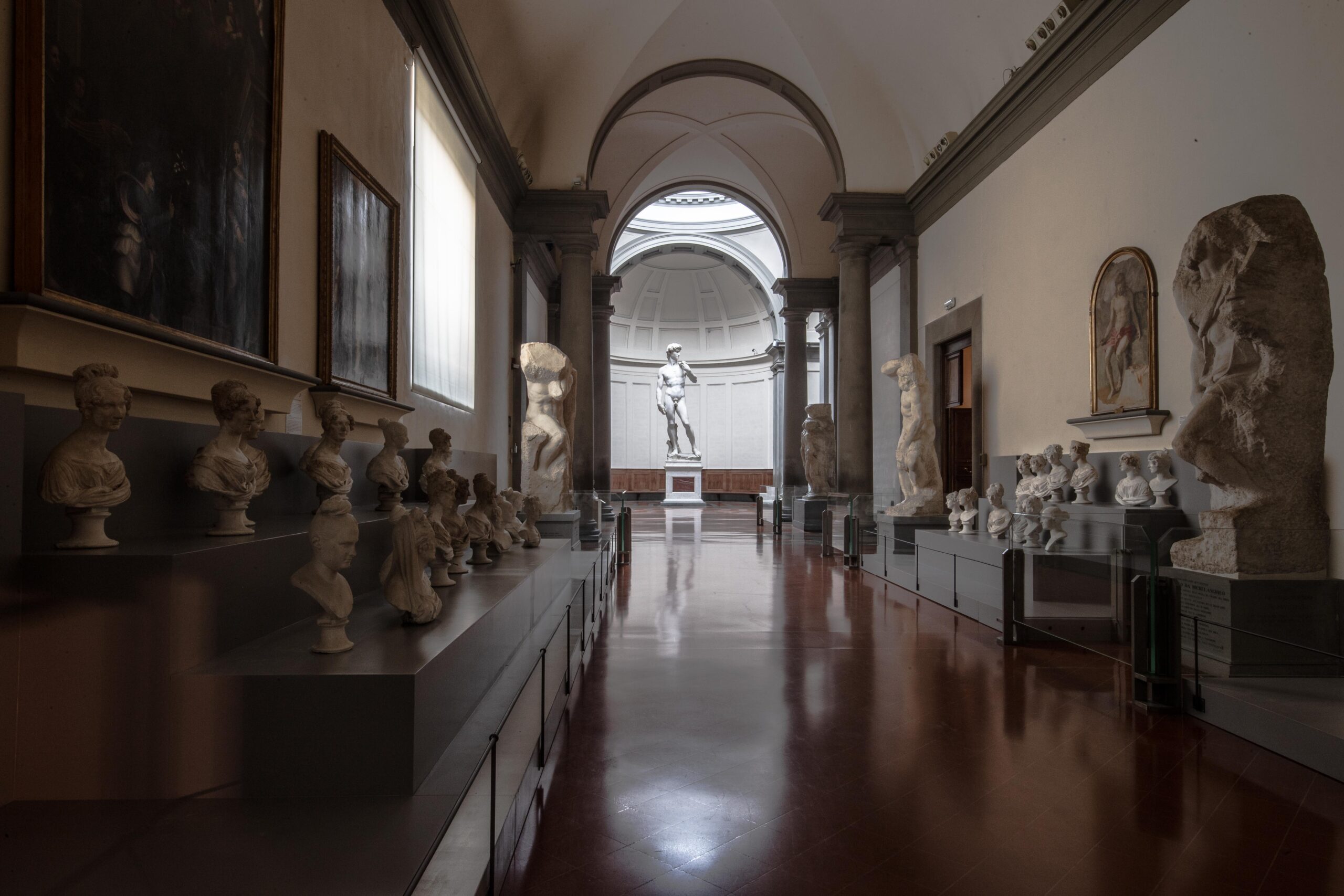Gallery of Prisoners at the Accademia with unfinished marble figures leading to David