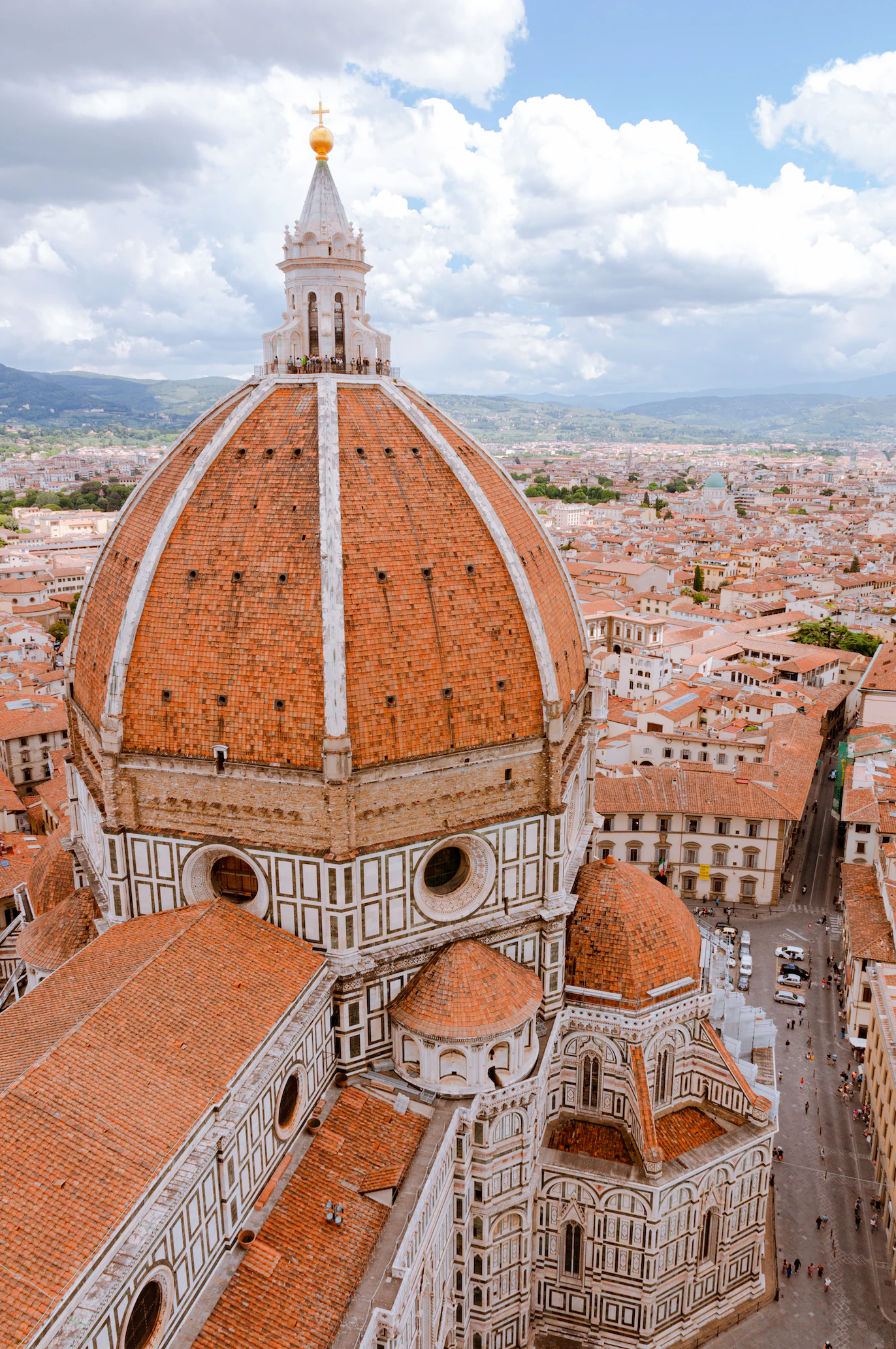 Terracotta cathedral dome and rooftops of Florence seen from above